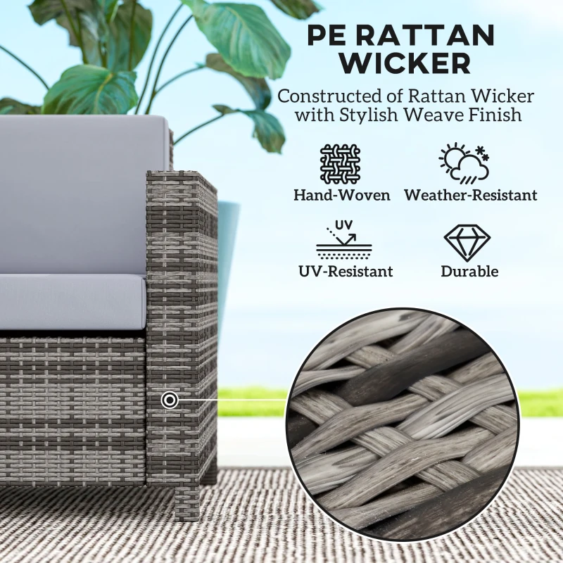 Outsunny 2-Seater Weather Resistant Outdoor Garden Rattan Sofa Chair Grey