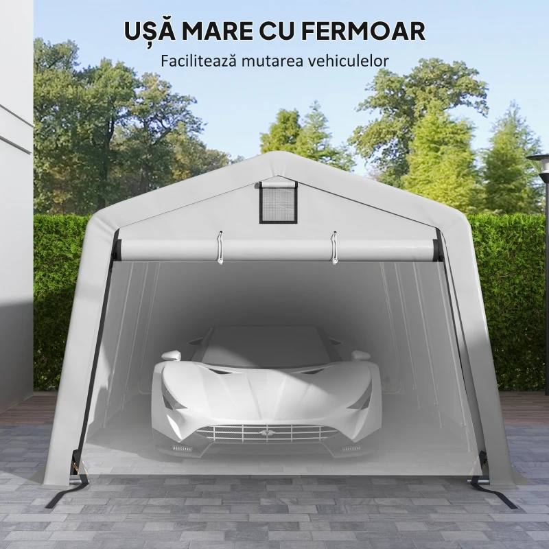 Outsunny Carport 3,3×6,2 m – Garaj Cort Portabil cu Ventilatie & Copertina