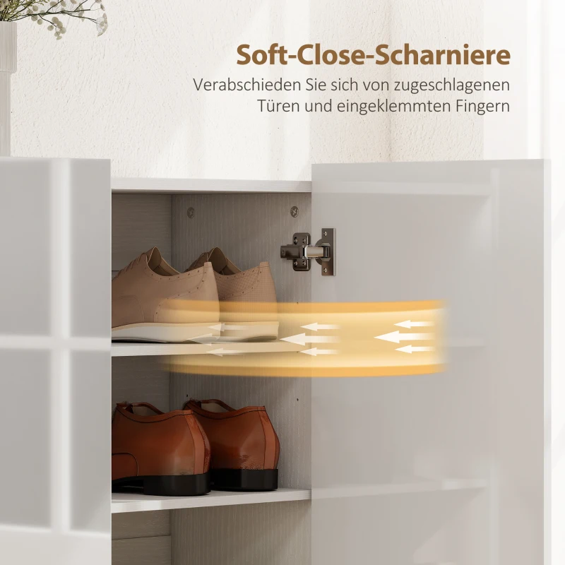 HOMCOM Schoenenkast met 10 planken voor 25-30 Paar Schoenen, Ventilatieopeningen, Soft-Close Deuren, Hout, Wit