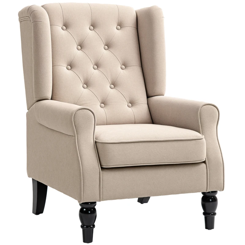 HOMCOM Sillón para salón estilo francés, asiento acolchado y cojines — Beige, 74 x 86 x 102 cm