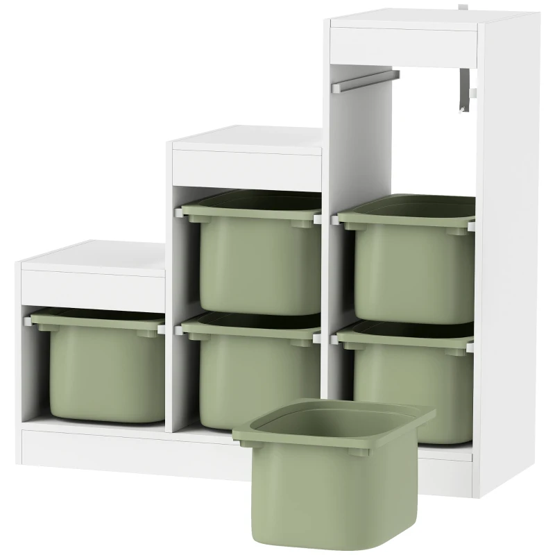 AIYAPLAY Meuble de rangement pour jouets des enfants avec 6 bacs amovibles, 3 niveaux de rangement, 96 x 38,5 x 90, vert