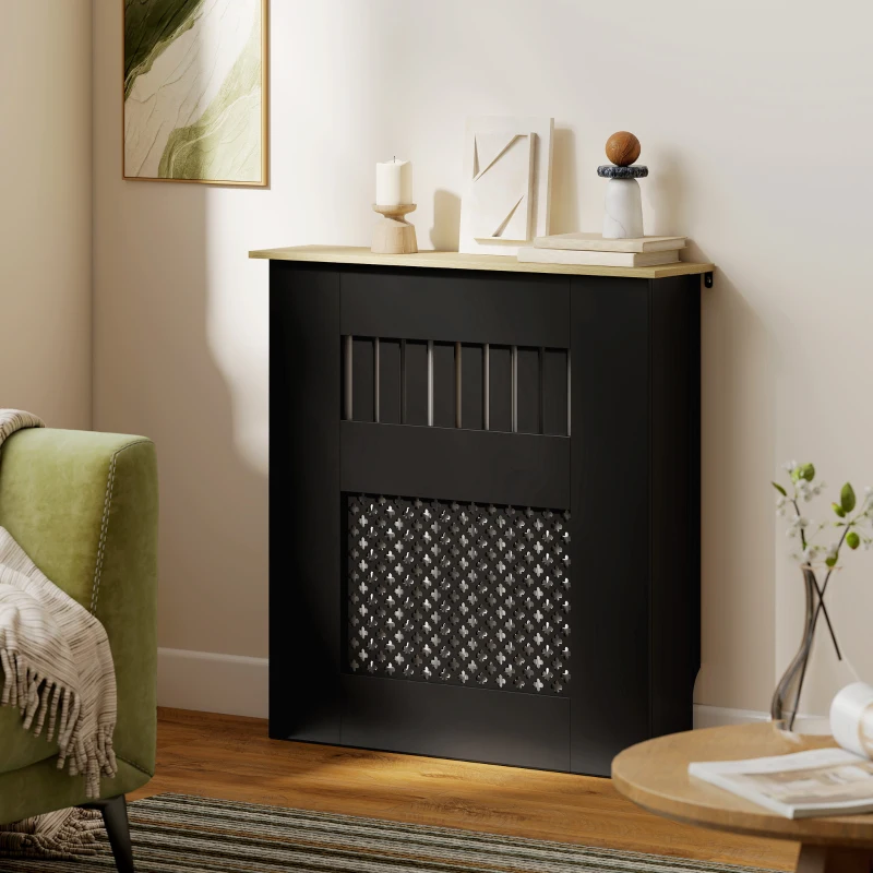 HOMCOM Copritermosifone, design moderno a listelli, con ripiano superiore, 78 x 19 x 81 cm, Nero