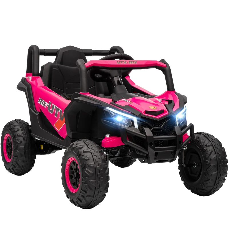 AIYAPLAY Coche Eléctrico para Niños UTV 12V con 2 Motores Control Remoto 2,4G Velocidad hasta 7 km/h Sistema de Suspensión Rosa