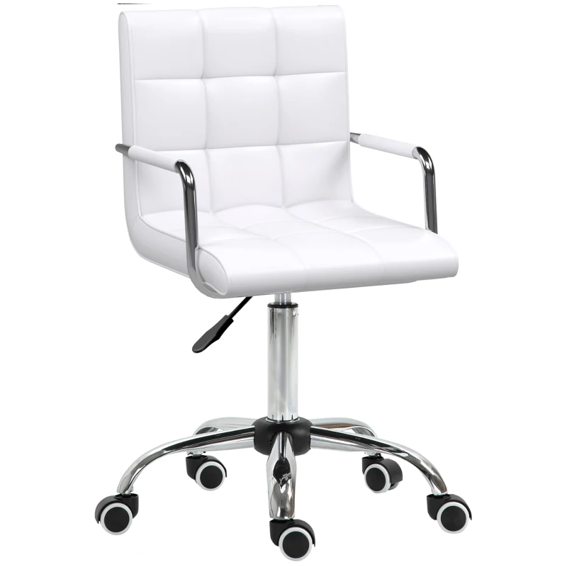 Vinsetto PU Leather Home Office Chair, Makeup Vanity Desk Chair with Mid Back, Armrest, Swivel Wheels, Adjustable Height, White