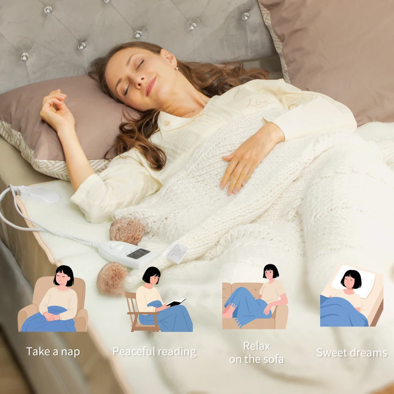 HOMCOM Heizdecke met Dualzonensteuerung 160 x 140 cm machinewasbaar met 5 Verwarmingsniveaus, 10 Uur Timer, Oververhittingsbeveiliging