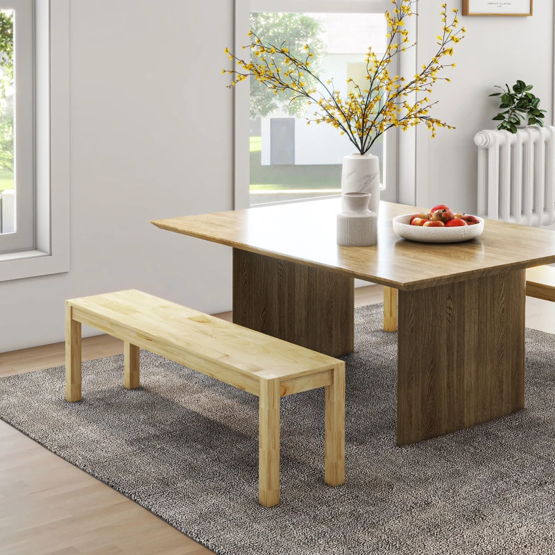 HOMCOM Sitzbank aus Massivholz, 3-Sitzer, Bank, Küchenbank, Kiefernholz, Natur