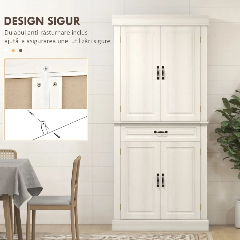 Homcom Bufet Bucatarie – Stil Colonial Lemn Alb 80×35×180 cm