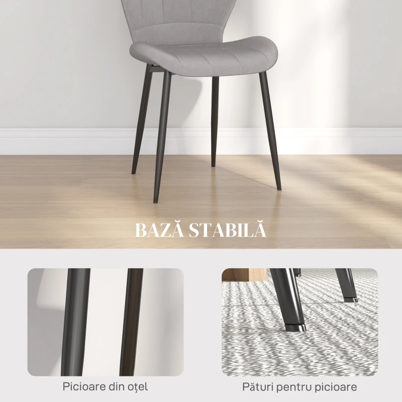 HOMCOM Set of Four Modern Style Flannel Dining Chairs - Light Grey