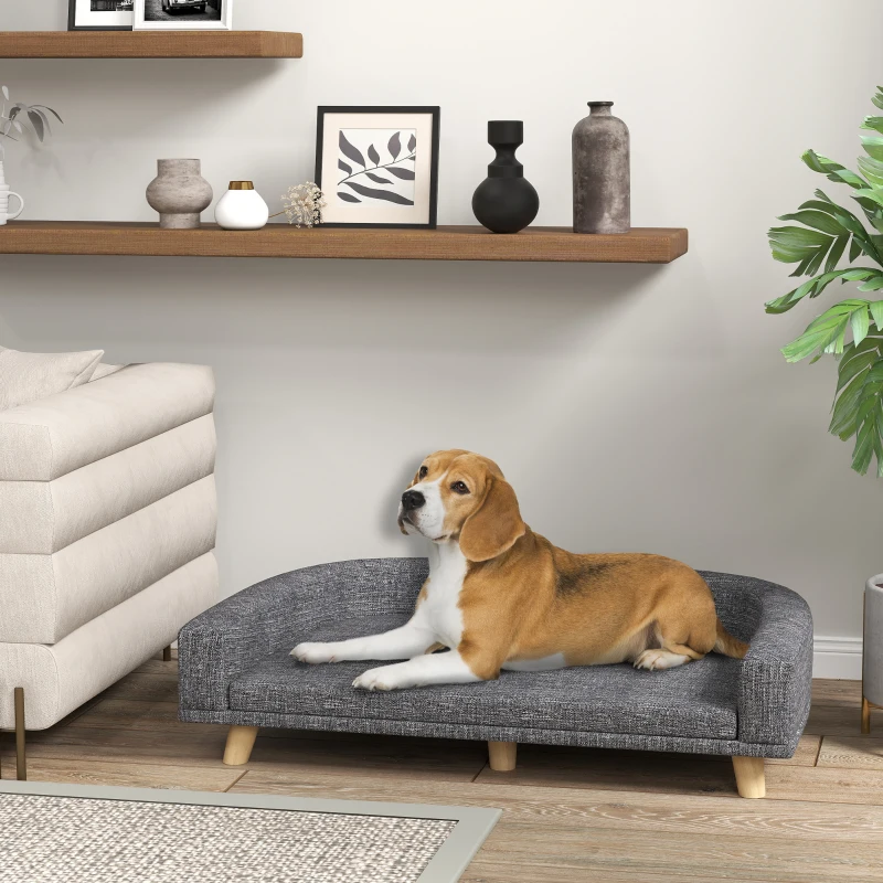 PawHut Divano rialzato per cani grandi con cuscino lavabile e gambe in pino, Portata 40 kg, 98 x 67 x 25 cm, Grigio scuro