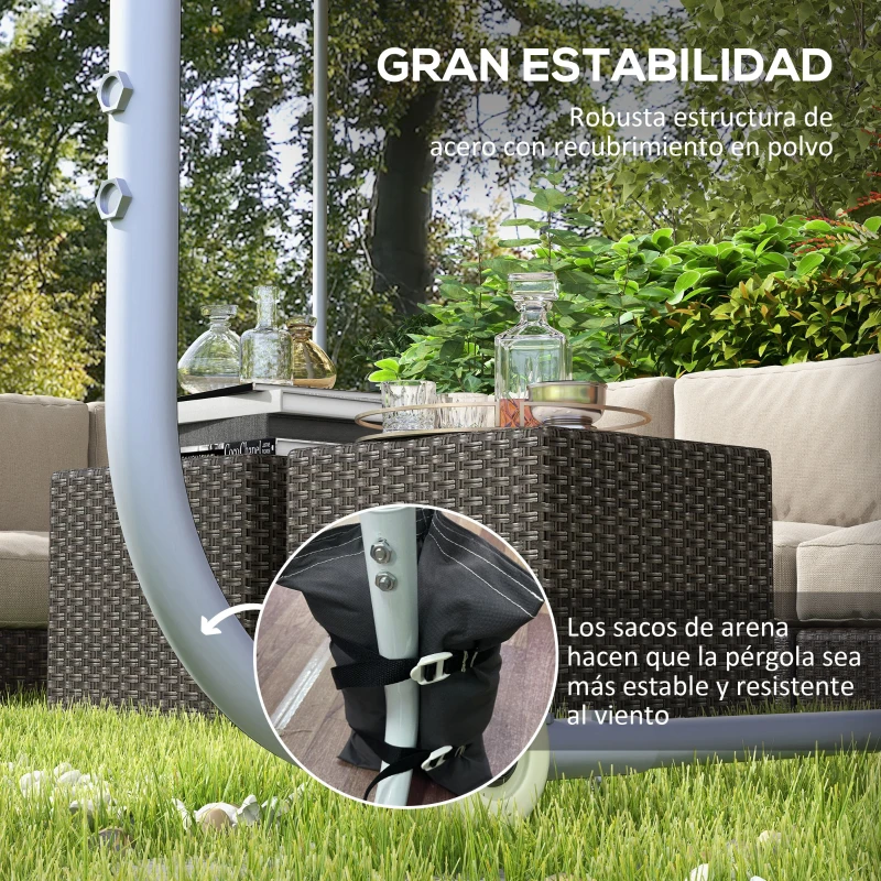 Outsunny Cenador de Jardín 3x3 m con Ruedas Protección UV 30+ Impermeable Sacos de Arena y Marco de Acero Gris Oscuro