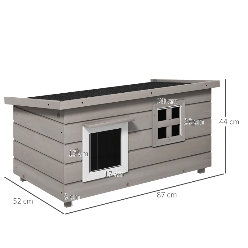 PawHut Cat House Cat Shelter with Asphalt Roof Cat Cave Pet House with Window for Cats Dogs Outdoor Winterproof Pine Wood Gray Black 87 x 52 x 44 cm