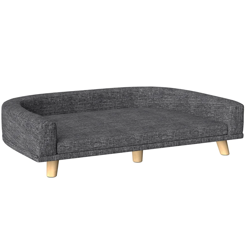 PawHut Sofá para Perros Grandes Cama Elevada para Perros con Cojín Lavable y Patas de Madera Carga 40 kg 98x67x25cm Gris Oscuro