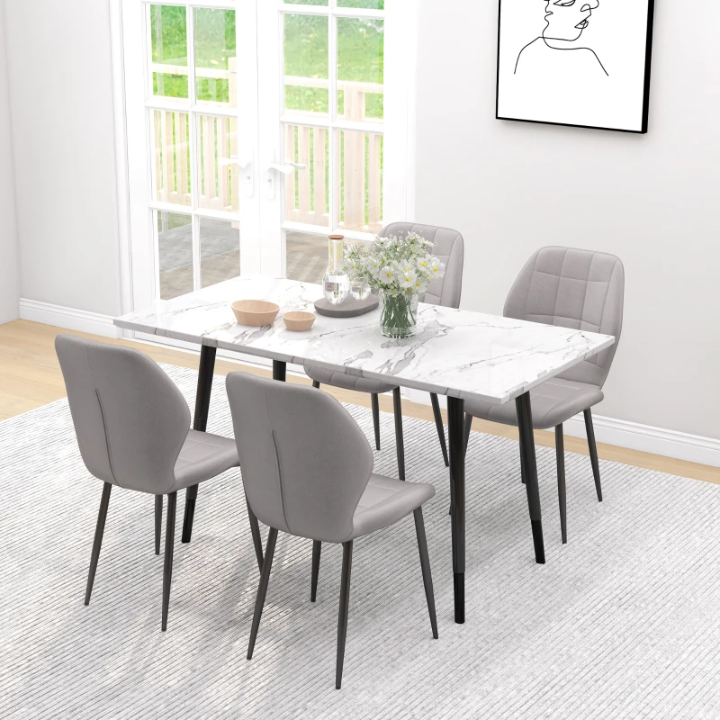 HOMCOM Set of Four Modern Style Flannel Dining Chairs - Light Grey