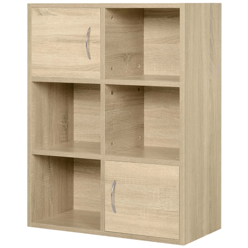 HOMCOM Libreria Scaffale in Legno, Mobiletto Multiuso con 3 Ripiani 4 Scompartimenti e 2 ante, 61.5x29.5x80cm