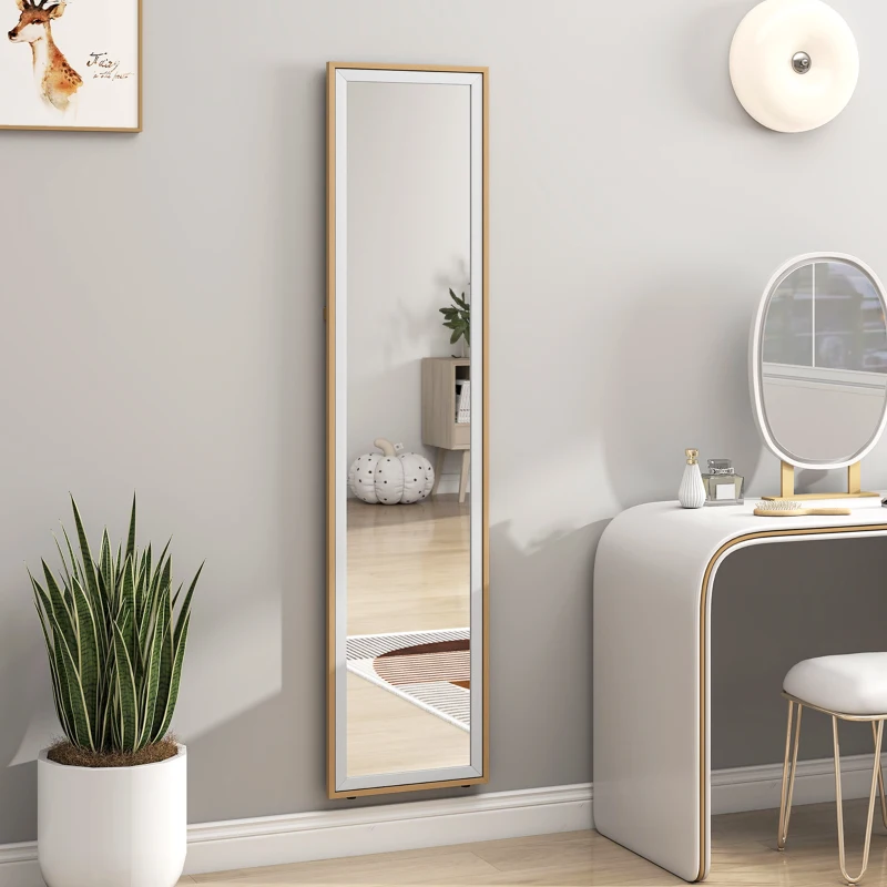 HOMCOM Miroir sur Pied Cadre MDF 37 x 4 x 157 cm — Mural rectangulaire 2 usages, Argenté et Bois naturel