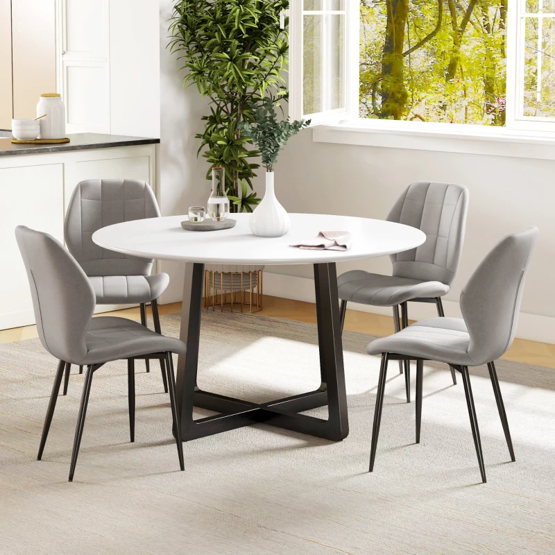 HOMCOM Set of Four Modern Style Flannel Dining Chairs - Light Grey