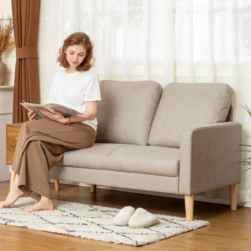 HOMCOM Sofá de 2 Plazas Tapizado en Microfibra con Patas de Madera Reposabrazos 130x78x85 cm Crema