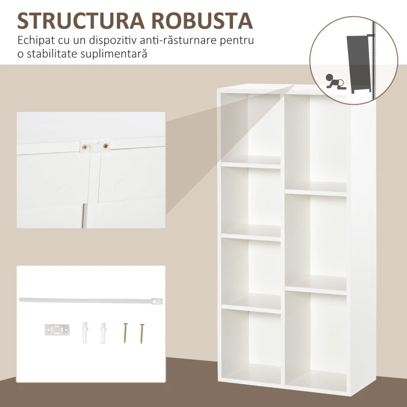 HOMCOM Bibliotecă din Lem Stil Vintage Cubica cu 7 Suporturi Diferite din MDF pentru Casă și Birou, 50x24x106 cm, Alb(m-6)