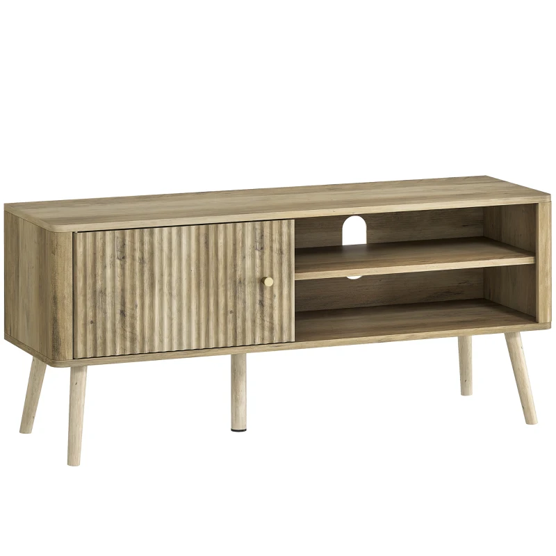 HOMCOM Mesa de TV con Puerta Estante Ajustable Compartimentos Abiertos y Orificio para Televisión hasta 55 Pulgadas Roble