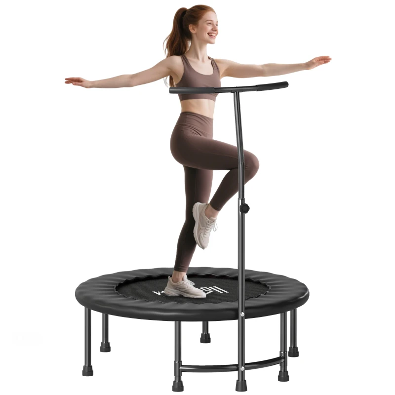 HOMCOM Trampoline de Fitness / Gymnastique Haute Performance Ø 100 cm élastiques Bungee + Guidon Hauteur réglable 116-132 cm Noir