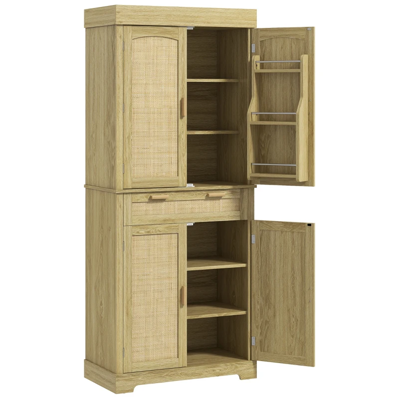 HOMCOM Dulap Bucătărie 76×40×183 cm cu Rafturi pentru Condimente, Ideal pentru Spălărie, Stejar