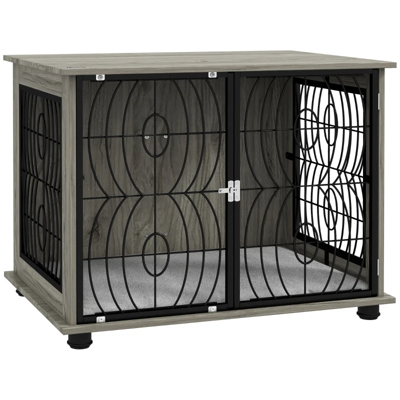 Indoor Dog Crate Furniture End Table w/ Plush Washable Cushion, Lockable Door, for Medium Dogs