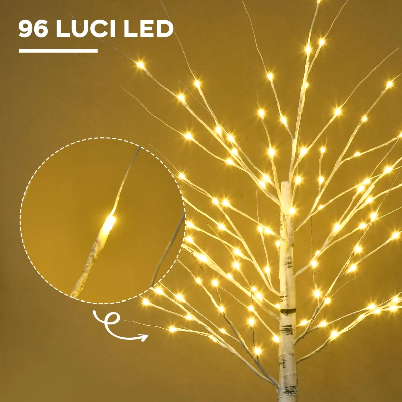 HOMCOM Albero di Natale Bianco con Luci LED e 12 Rami per Interni ed Esterni, in PP e Metallo, 22x22x180 cm
