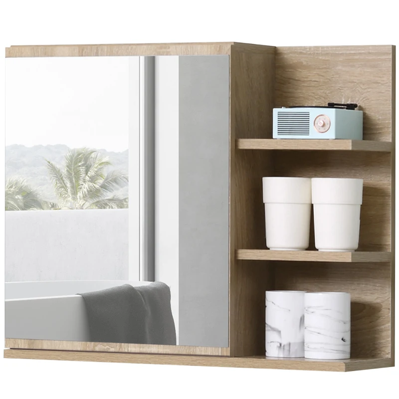kleankin Specchiera Bagno a Parete con Anta e 3 Ripiani Laterali in Legno, 60x18x50cm