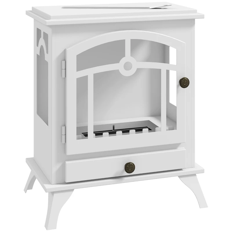 HOMCOM Estufa de Bioetanol de Pie con Tanque de 1,2 L Apagallamas de Acero Inoxidable Tiempo de Combustión 3H 45x28x54cm Blanco