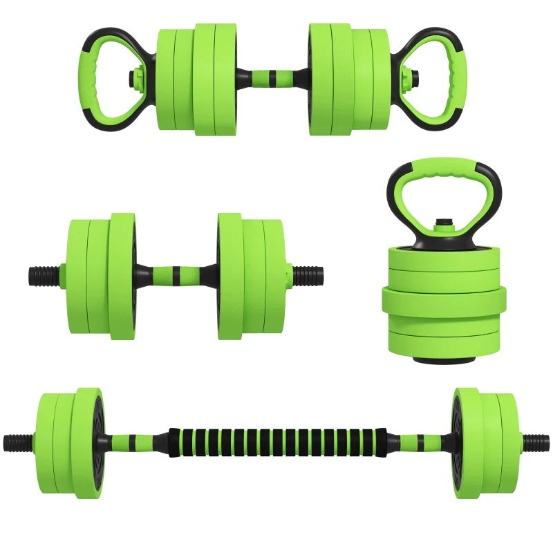 SPORTNOW Kit de Gimnasio 4 en 1 con Barra de Pesas Mancuernas Kettlebell para Entrenamiento de Fuerza en Casa Color Verde y Negro