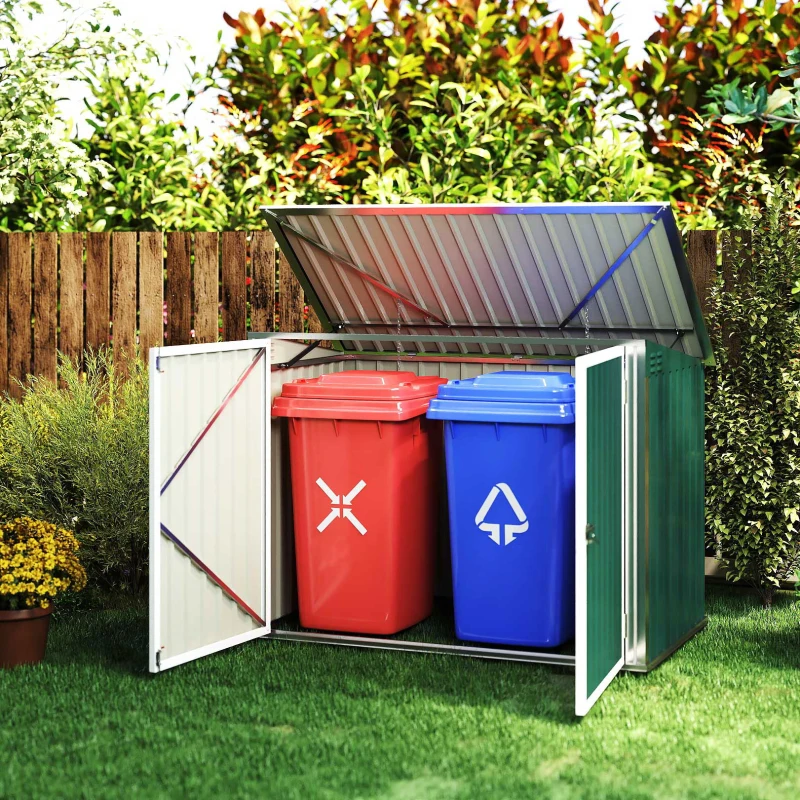 Outsunny Abri cache poubelle double avec deux portes et ouverture 178,5 x 104,5 x 128,5/113 cm vert