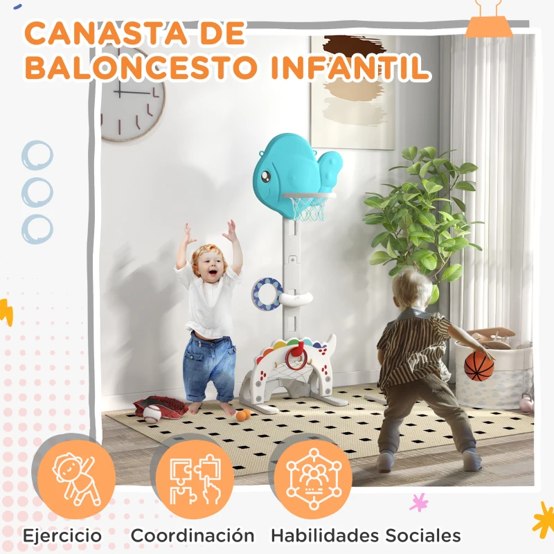 AIYAPLAY Canasta de Baloncesto para Niños Altura Ajustable con Fútbol ​​Golf Anillas Juego de Lanzamiento de Pelota Multicolor