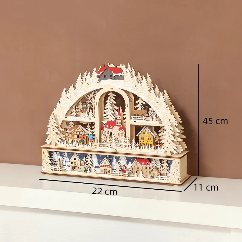 Pueblo navideño HOMCOM 3 niveles con 20 LED, a pilas, 45 x 10 x 35 cm