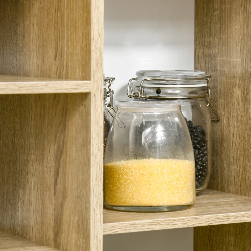 HOMCOM Aparador de Salón con 2 Puertas 2 Cajones y 2 Estantes Abiertos Mueble Auxiliar de Almacenaje para Cocina Recibidor 100x30x85 cm Blanco y Natural