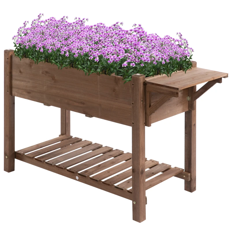 Outsunny Hochbeet Pflanzkasten mit 8 geteilten Gittern faltbare Ablage Blumenkasten Blumentopf Kräuterbeet Massivholz Braun 123 x 54 x 80 cm