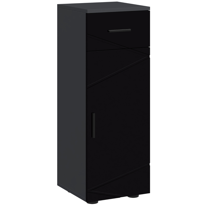 kleankin Mobiletto Bagno in Truciolato con Cassetto e Armadietto a 2 Livelli Regolabili, 30x30x82 cm, Nero e Grigio