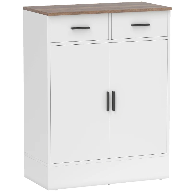 HOMCOM Credenza Moderna 2 Cassetti e Armadietto 2 Ante, Ripiano Interno Regolabile, Bianco e Legno