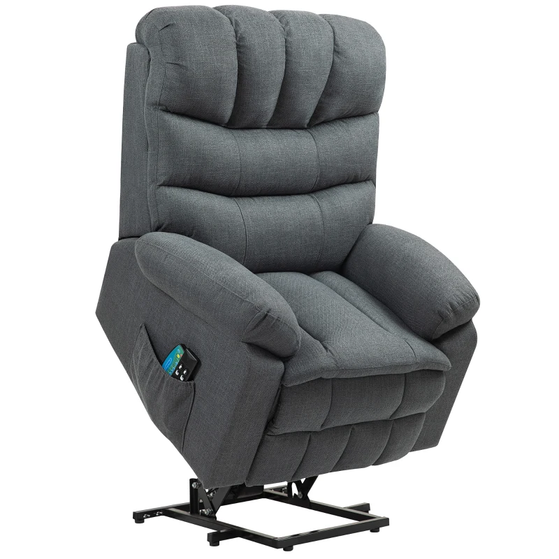 HOMCOM Aufstehsessel, elektrischer Liegesessel mit Massagefunktion, Polstersessel mit Aufstehfunktion, Metall, Stoff, Grau(m-1)