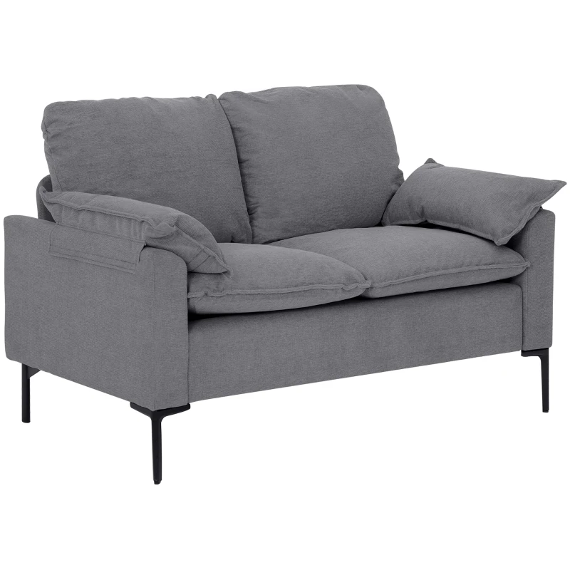 HOMCOM Sofá de 2 Lugares Revestido em Veludo Sofá Moderno com Pés de Metal Apoios de Braços Acolchoados 130x77x84 cm Cinza