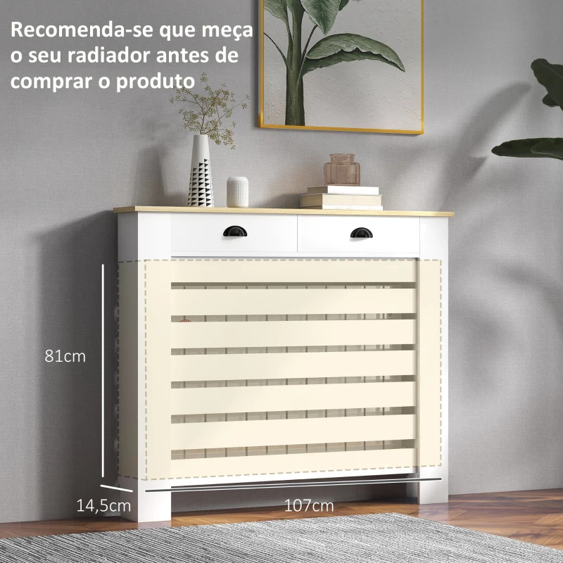 HOMCOM Cobertura para Radiador com Gavetas Cobertura para Radiador de MDF para Sala de Estar Dormitório Corredor 111x19x95,5 cm Branco