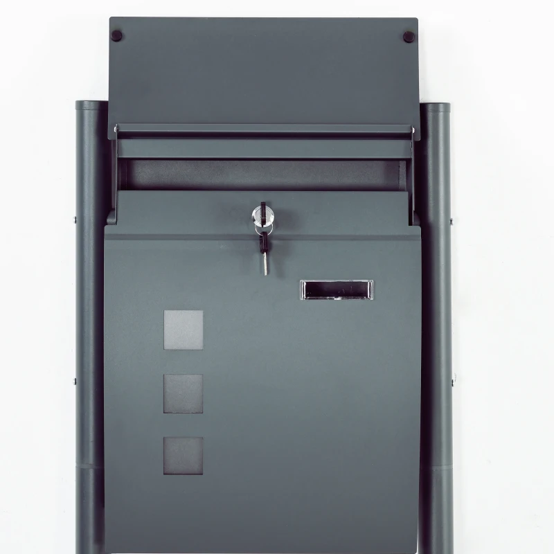 HOMCOM Caja de Correo Buzón, Con Cerradura, Buzón con Soporte, 2 Llaves, Acero, 44x15x114 cm, Gris Oscuro