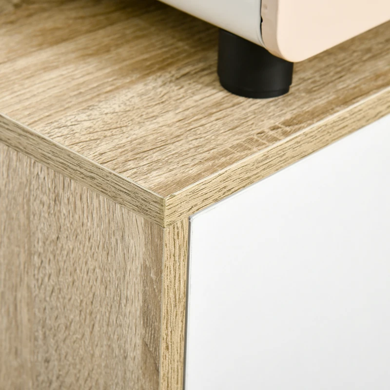 HOMCOM Aparador de Salón con 2 Puertas 2 Cajones y 2 Estantes Abiertos Mueble Auxiliar de Almacenaje para Cocina Recibidor 100x30x85 cm Blanco y Natural