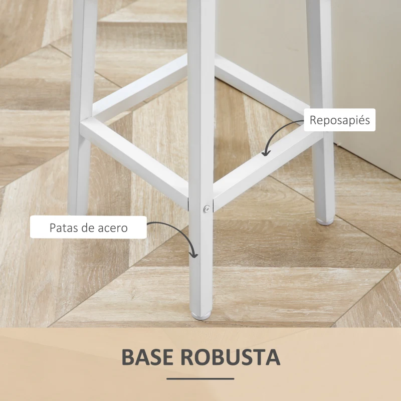 HOMCOM Juego de 2 Taburetes Altos de Cocina con Asiento de Melamina y Patas de Acero 32,5x32,5x65 cm Natural y Blanco