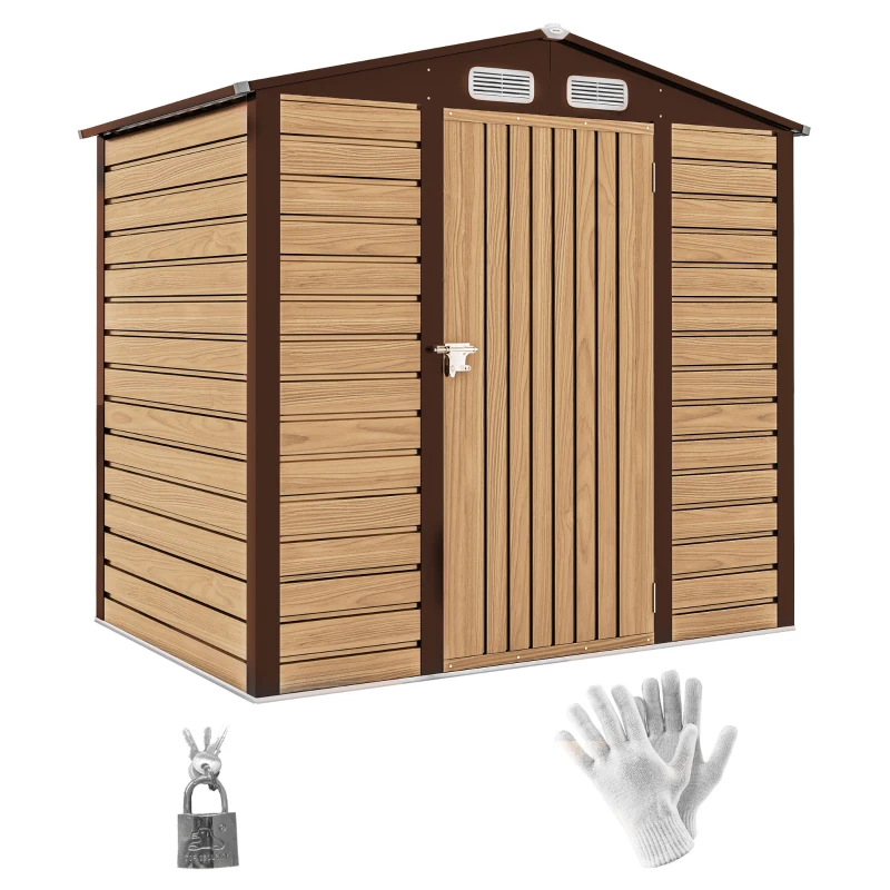 Outsunny Casetta da Giardino in Acciaio con Prese d'Aria e Catenaccio, 1.9x1.3m, Colore Quercia