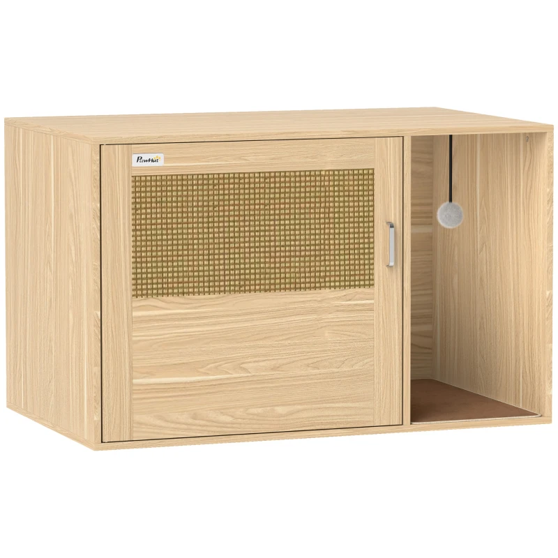 Meuble-litière PawHut 80 x 50 x 50 cm — Chêne, porte en rotin et tapis grattoir