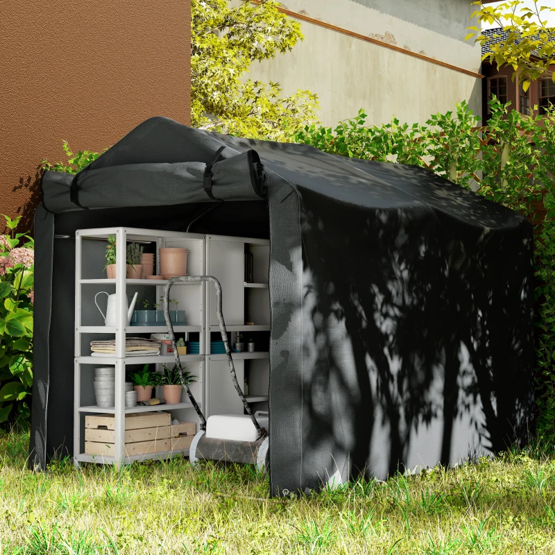 Outsunny Garagenzelt, wasserdicht Zeltgarage mit Tür, UV-beständig 220 x 157 x 165 cm Schwarz(m-7)