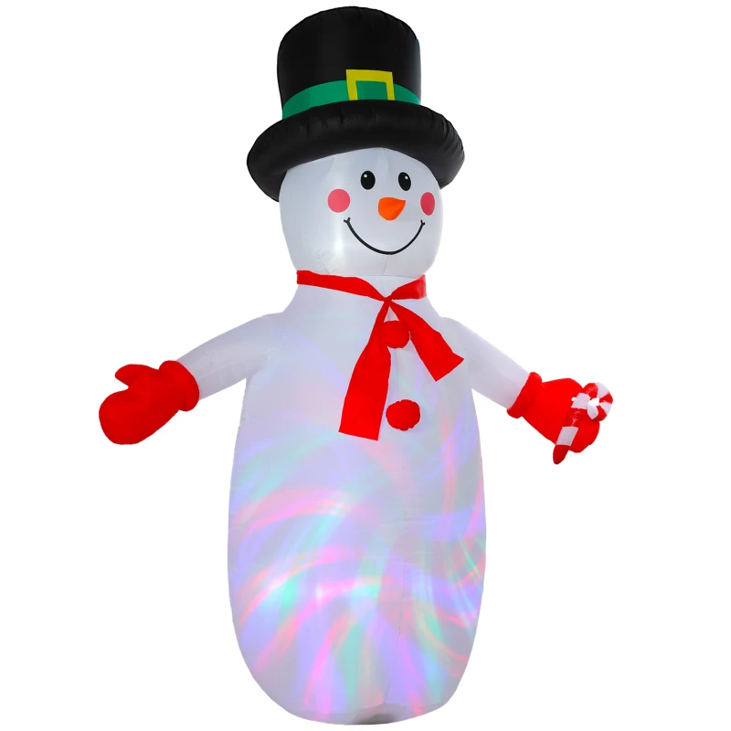 Outsunny Bonhomme de neige gonflable de Noël, 240 cm, décoration gonflables de Noël avec lumières LED, 177x78x240cm, multicolore