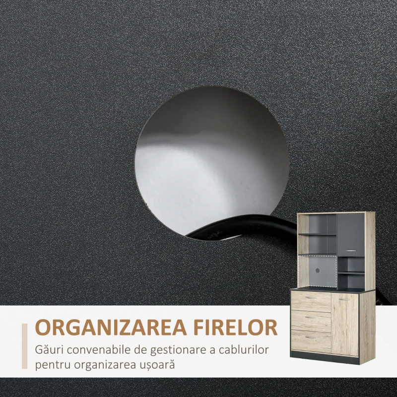 Homcom Raft Bucatarie 90×39×169 cm – Stejar & Negru cu 4 Rafturi(m-6)
