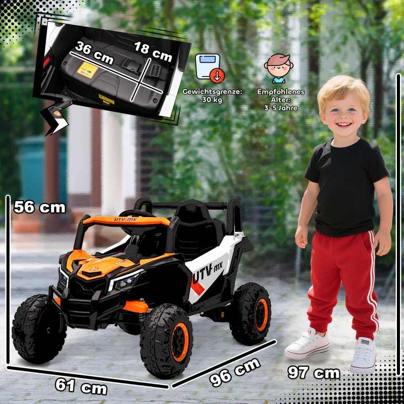 AIYAPLAY 12V Elektroauto für Kinder, Fernbedienungsfunktion, Gurt, Hupe, LED-Lichter, USB-Port, für 3-5 Jahre, Orange(m-3)