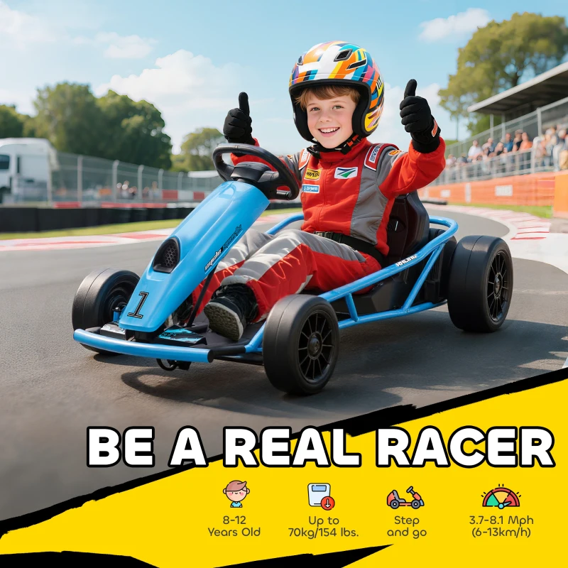 HOMCOM Elektrische Go-kart voor Kinderen, Driftfunctie, Claxon, Muziek, Veiligheidsgordel, Soft-Start, Blauw/Zwart(m-4)